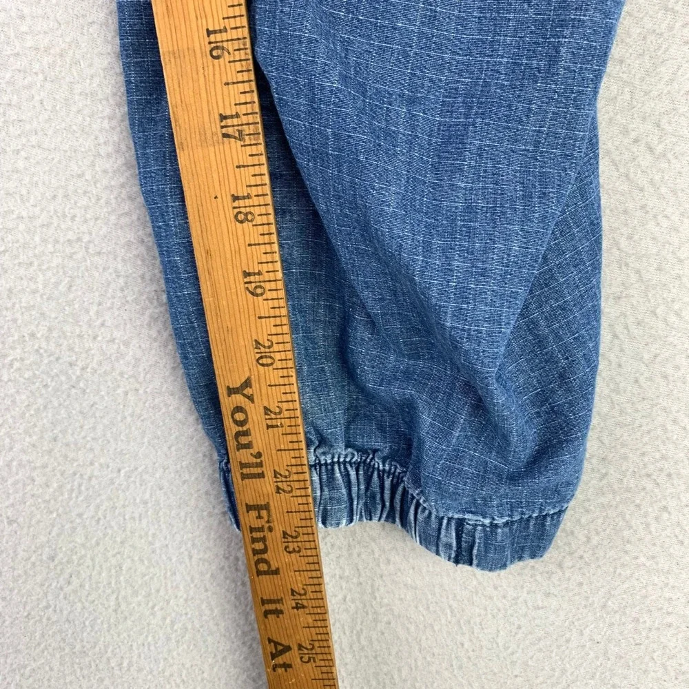 GAP Parachute Pant Cargo Pants Kids L Blue Denim Elastic Waist Snap Hem Utility